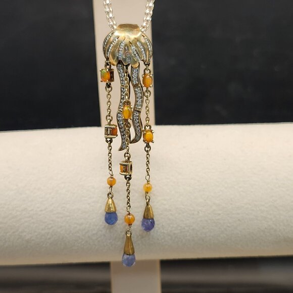 Sterling Silver Gold Ion Finish Jelly Opal Tanzanite Pendant Dangle Clip On - Picture 1 of 7